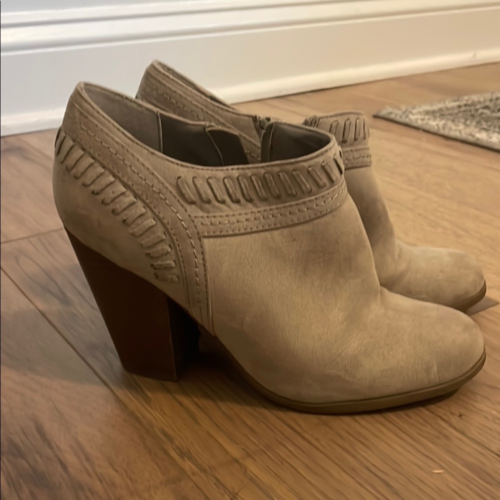 Carlos by Carlos Santana Tan Ankle Booties with Chunky Heel